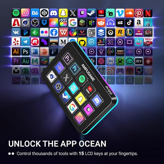 FIFINE AmpliGame Stream Controller with 15 Macro Keys Streaming Keyboard with Trigger Actions in OBS/Twitch/YouTube/Streamlabs Shortcut Buttons Keypad Works with Mac and PC-D6