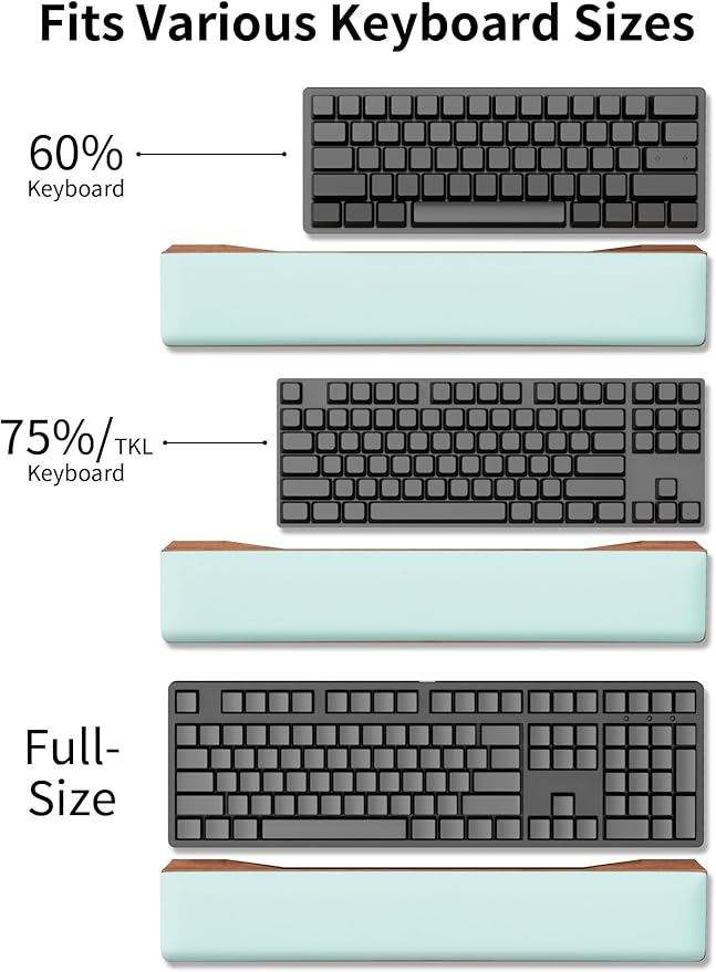 COLORCORAL Wrist Rest for Computer Keyboard Durable Leather Wrist Support with Memory Foam Ergonomic Wooden Arm Rest Wrist Pad for Typing Pain Relief Comfort for Office Gaming