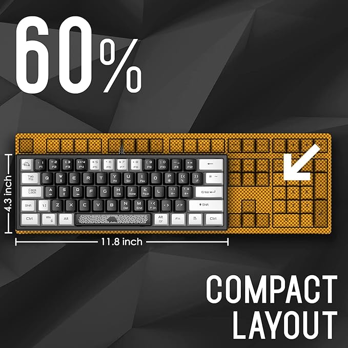 60% Gaming Keyboard and Mouse Combo Portable Mini RGB Backlight Black White Duble Color Keycaps Mechanical Feeling and RGB 6400 DPI Honeycomb Optical MouseGaming Mouse pad for Gamers and Typists