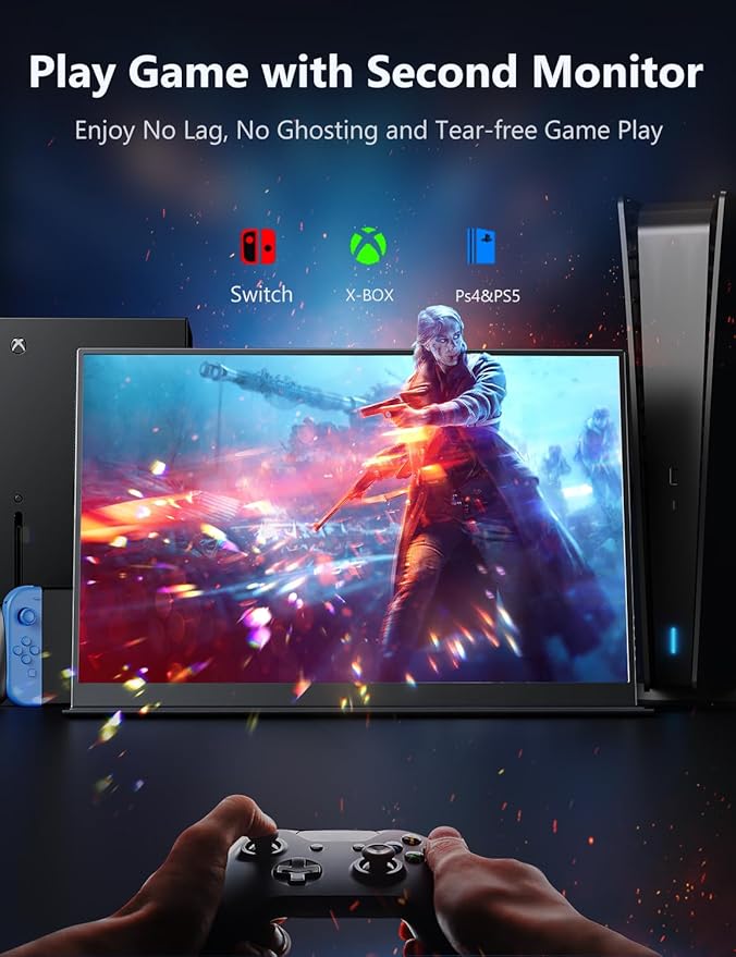 Portable Monitor 14 inch 2160 * 1440P IPS Laptop Monitor Dual USB C HDMI Second Computer Screen Gaming Display with 2 Speakers Travel Monitor for Laptop PS4/5 PC Phone Xbox Switch