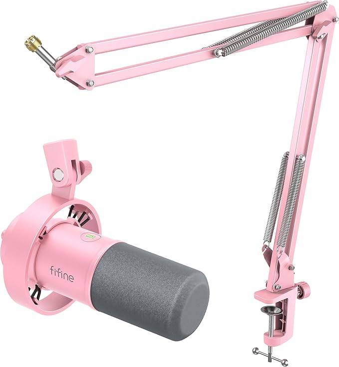 FIFINE XLR/USB Microphone Set with Boom Arm Recording Dynamic Microphone with Gain Knob Headphone Jack Adjustable Metal Mic Arm Stand for Podcast-K688P+CS1P