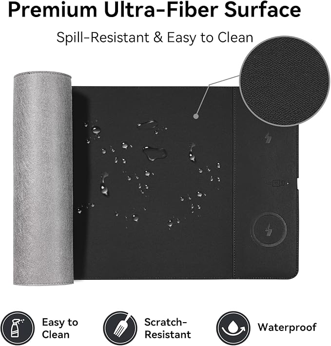 Wireless Charging Mouse Pad 15W Fast Charge Magnetic Charger Desk Pad Large Office Desk Mat (23.4x15.6) with Ultra-Smooth Surface Black Computer Mousepad for MacBook PC Laptop