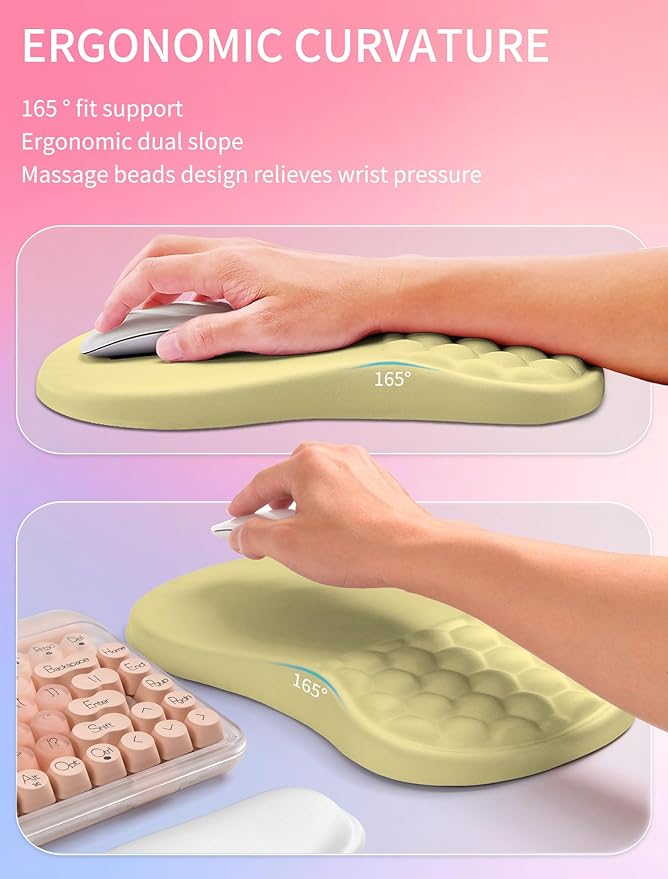 Hokafenle 2in1 Combination Wave Keyboard Wrist Rest and Ergonomic Curvature Mouse Pad Wrist Support for Relieve Wrist Pain Filled with Soft Cushion Memory Foam Butter Yellow