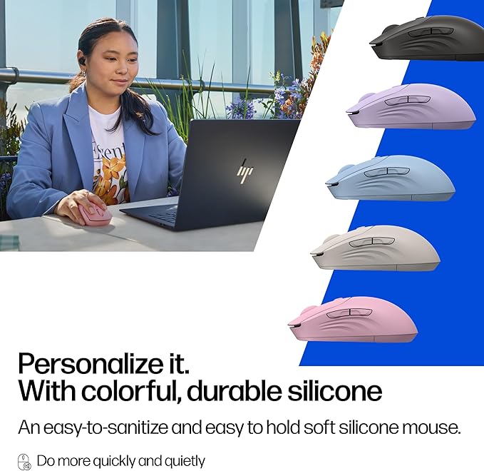 HP 400 Quiet Wireless Mouse Dual Bluetooth &amp 2.4GHz Soft Silicone Quiet Clicks Microsoft Wheel 24-Month Battery 6000 DPI Ambidextrous Eco-Friendly Design Multi-OS Maple