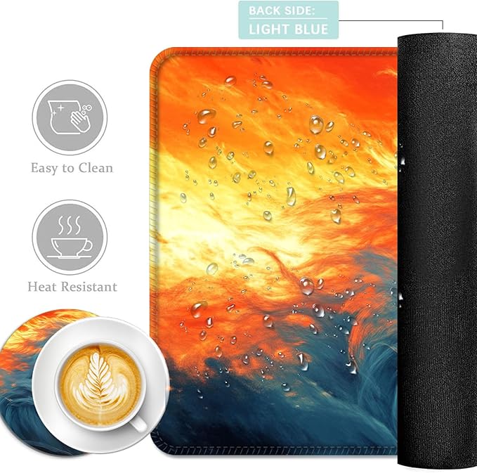 Keyboard Mouse Pad Set Extended Gaming Mouse Pad+Ergonomics Keyboard Wrist Rest Support Memory Foam Easy Typing Pain Relief 4Pcs XL Ultra Thick Desk MatLion Sunset