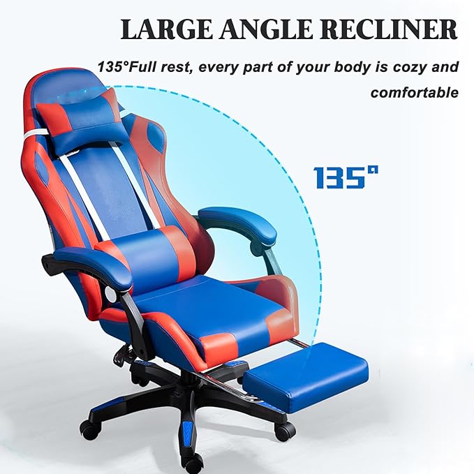 RGB Gaming Chair with Footrest Ergonomic Massage Computer Desk Chair Video Gaming Chair with Speakers Lumbar Support Height &amp Angles Adjustable Reclining Gamer Chair7 Point Massage