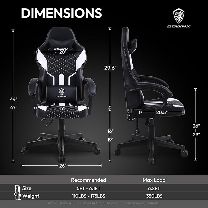 Dowinx Gaming Chair with Pocket Spring Cushion High Back Ergonomic Computer Chair PU Leather 350 LBS Black and White