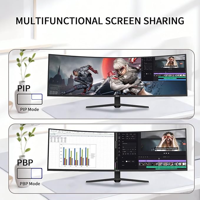 ZZA 49 Inch UltraWide Curved Gaming Monitor 5120×1440 DQHD 1500R 165Hz AMD FreeSync 120% sRGB Height Adjustable HDMI 2.1 &amp DP 1.4 VESA Mount – Black