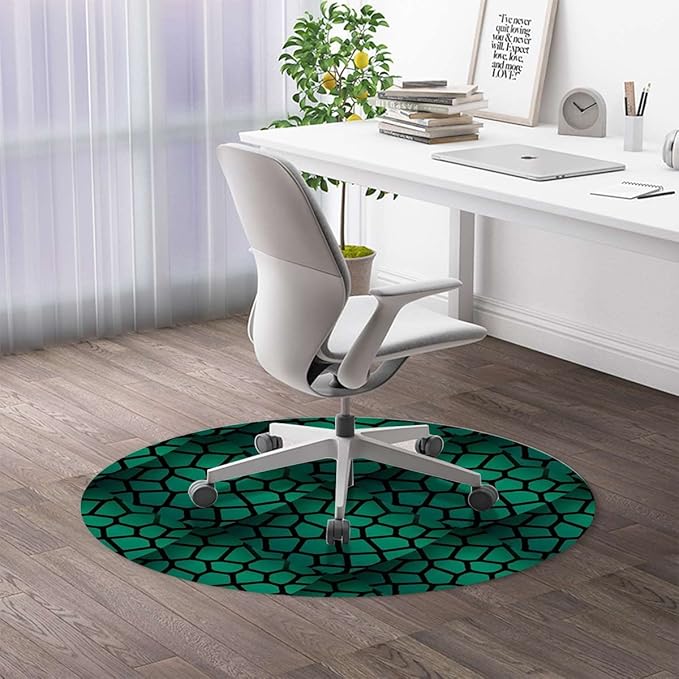 Green PU Leather Office Chair Mat Soft Non Slip Round Floor Mat Alligator Skin Pattern Luxury Lifestyle Hardwood Floor and Protector for Rolling Chair Abstract Diameter 39.4 in