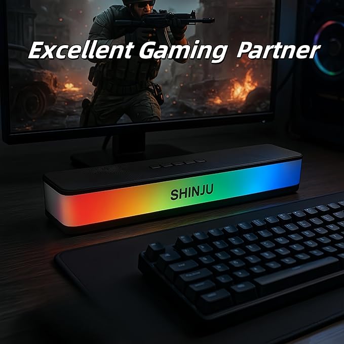 ShinJu RGB Computer Speakers for Desktop PC Gaming Accessories 5.3 Bluetooth Sound Bar for Monitor Speakers Aux Plug in 3.5mm / USB/TF Card Gaming Speakers for PC Bocinas para PC Gamer