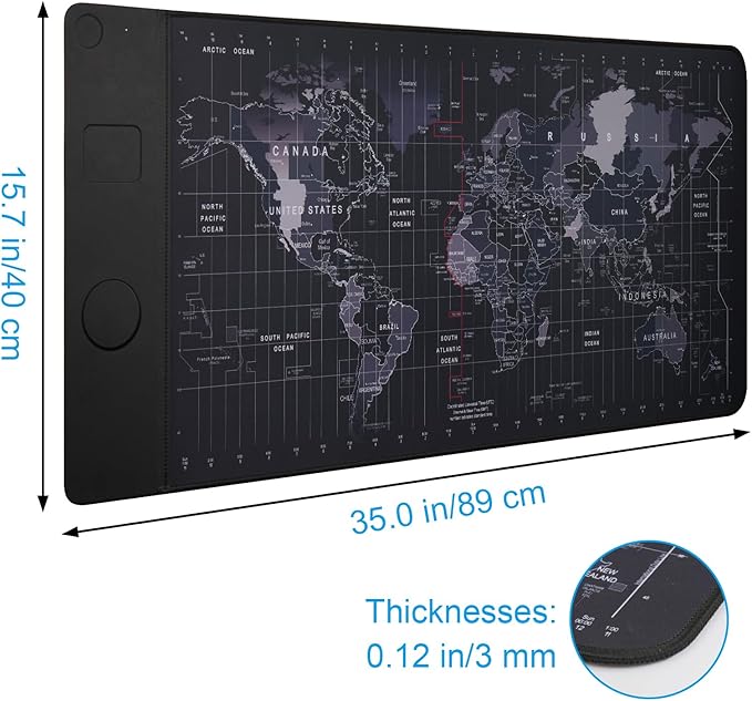 Wireless Charging Mouse Pad 15W Waterproof Gaming Mousepad with Ultra-Smooth Surface Non-Slip Base XXL Large Desk Mat 90 x 40cmBlack World Map Computer Desk Pad for MacBook PC Laptop