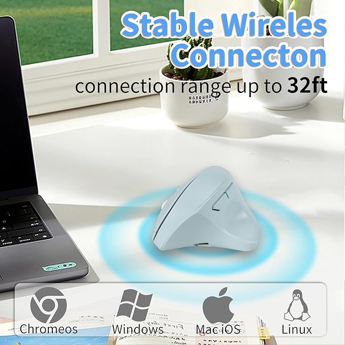 Wireless Silent Ergonomic Vertical Mouse - Dual Mode 2.4G/Bluetooth Rechargeable Type C Pain Relief for Office and Home Use Compatible with Laptop &amp PC (Green)