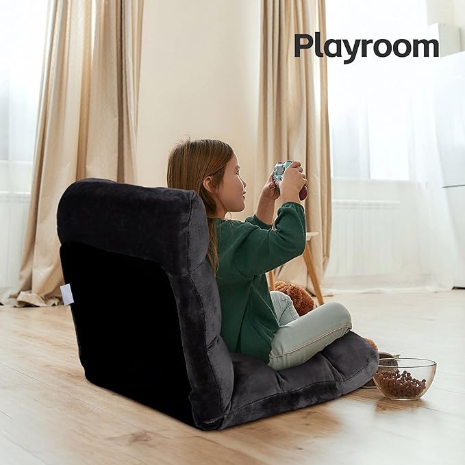 SUPER DEAL 14-Position Folding Floor Chair Gaming Sofa Cushioned Padded Reclining Bed Lounge Couch Seating for Comfy Reading Reading Gaming Relaxing Watching TV Black