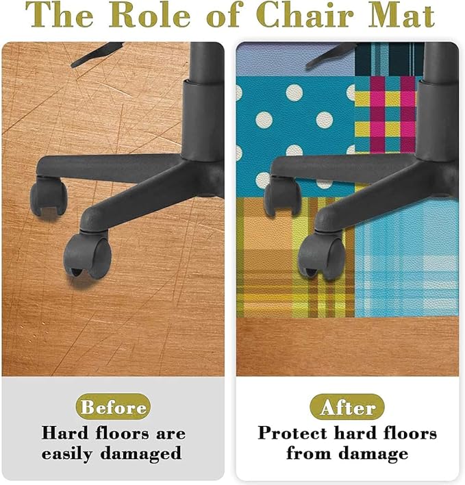 Multicolor PU Leather Office Gaming Rolling Floor Mat Rainbow Colored Mosaic Pattern Squares Computer Gaming Rolling Chair Mat for Home Office Hardwood Floor Abstract Diameter 55 in