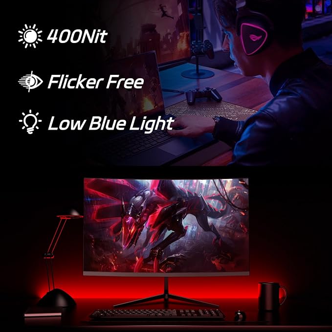 27 1440P QHD Curved Gaming Monitor – 165Hz 1ms 1800R Curve FreeSync/G-Sync Compatible Eye Protection Slim Bezel HDMI/DP Ports Height Adjustable VESA Stand
