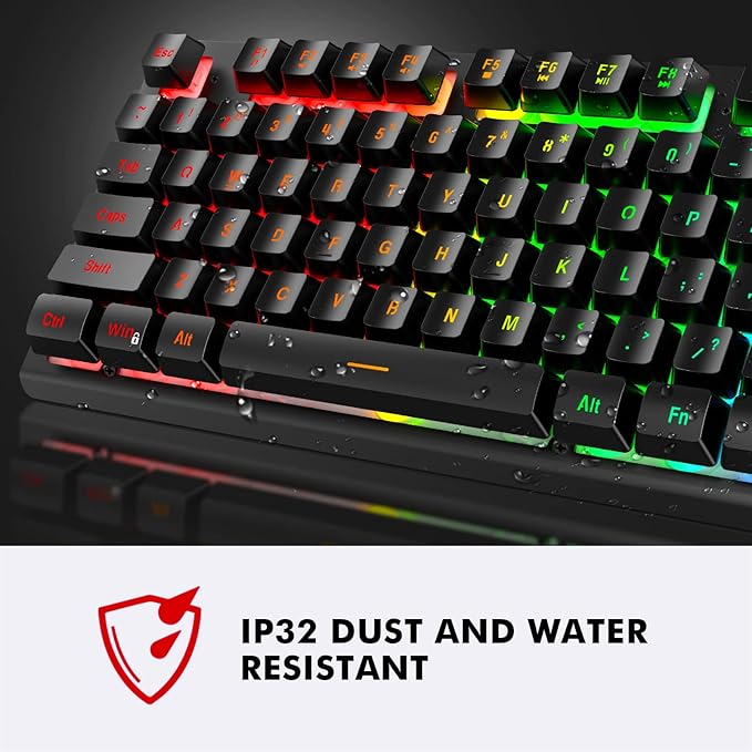 NPET K10 Wired Gaming Keyboard LED Backlit Spill-Resistant Design Multimedia Keys Quiet Silent USB Membrane Keyboard for Desktop Computer PC (Black)