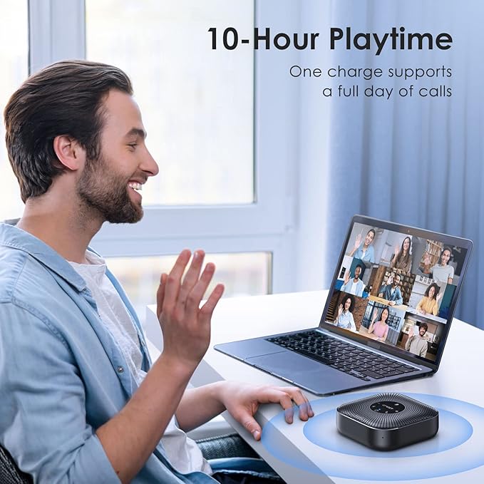 EMEET Conference Speakerphone M0 Plus 4 AI Mics 360° Voice Pickup Noise Reduction USB C Speaker Bluetooth Conference Speaker for 8 People w/Daisy Chain for 16 Compatible with Leading Software
