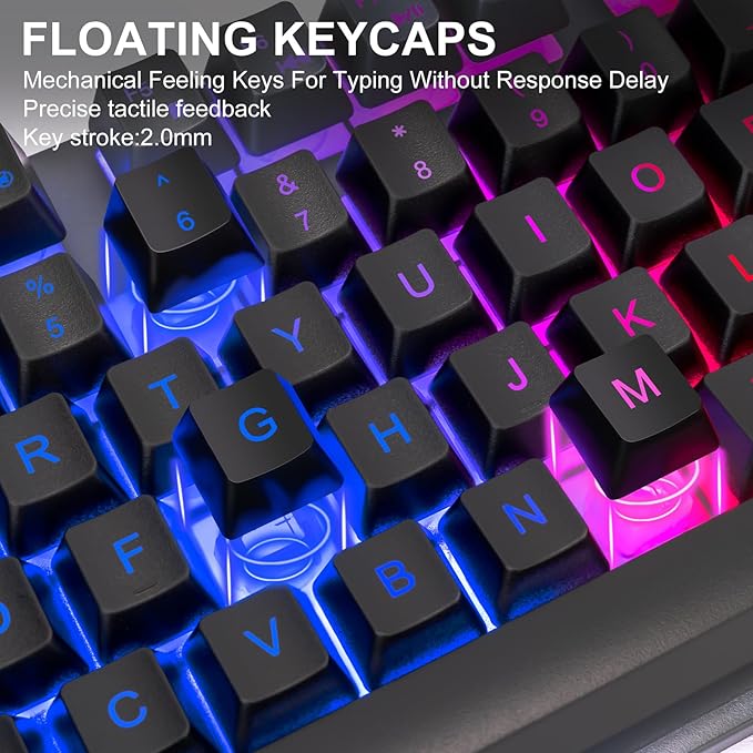 CHONCHOW Gaming Keyboard and Mouse Combo RGB LED Backlit USB Wired Key Board 3200dpi Mice Mechanical Feel Compatible with Xbox one ps5 Windows Laptop Computer(Grey-Black)