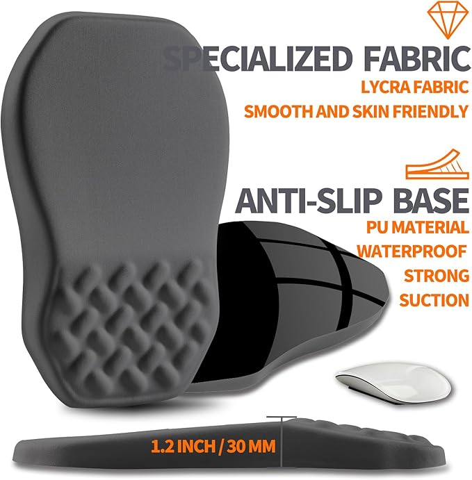 Ergonomic Slope Mouse Pad Wrist Support Wrist Rest Mousepad for Carpal Tunnel Pain Relief with Massage Bulge and Slow Rebound Memory Foam (12x8 inch Dark Gray)