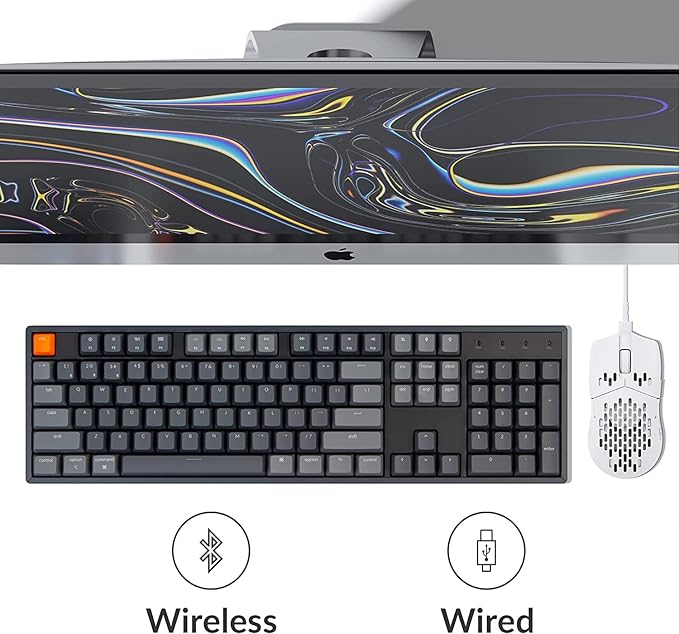 Keychron K10 RGB Full Size Layout Hot-Swappable Mechanical Keyboard for Mac Windows Multitasking 104-Key Bluetooth Wireless/USB Wired Gaming Keyboard with Keychron Super Red Switch Aluminum Frame