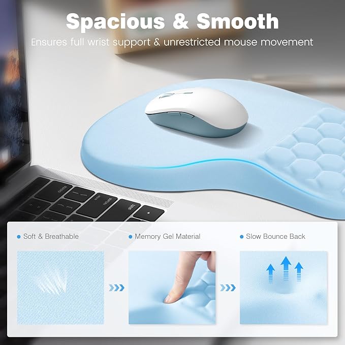 Ospelelf Ergonomic Mouse Pad and Keyboard Stand Wrist Rest Set Memory Foam Comfort Pain Relief for Typing Office Desk AccessoriesBlue