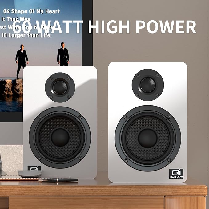 Harmony H2 60W Desktop Speakers with DSP Bluetooth 5.3 24-Bit Optical USB-C AUX Silk-Dome Tweeter Carbon-Fiber Woofer for Computer PC Monitor Gaming (White)