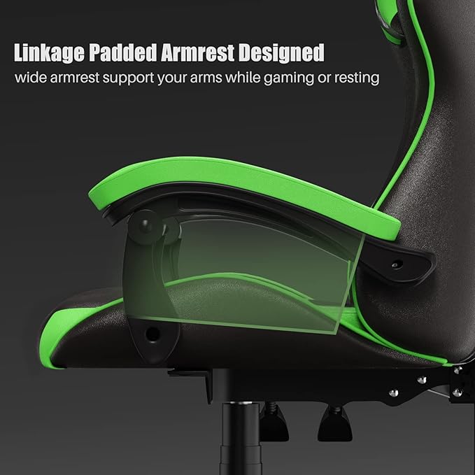 Gaming Chair High Back Ergonomic Computer Gamer Chair with Headrest and Lumbar Support Racing Style Reclining Game Chair for Adults Kids (Green-Black)