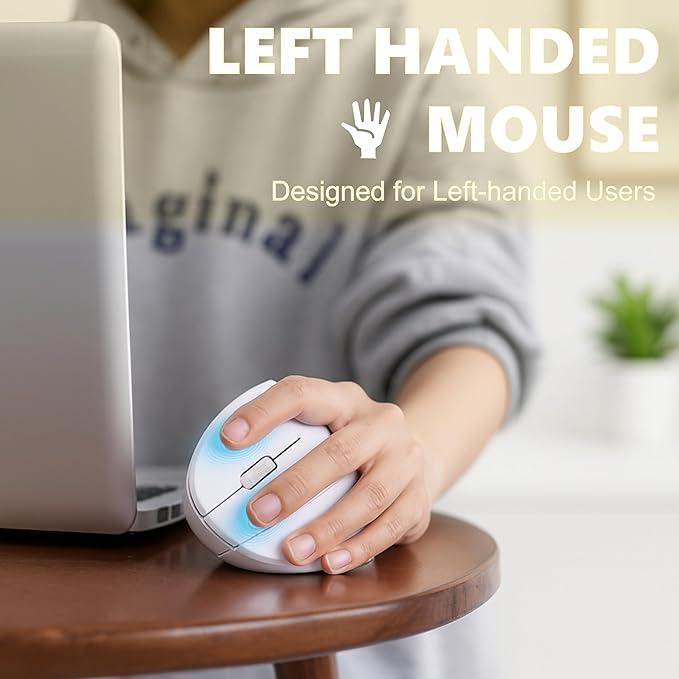Urby Left Handed Mouse Vertical Left Handed Ergonomic Wireless Mouse Ideal for Lefty Users Gaming &amp Office Use Compatible with Windows/macOS/iPadOS. White