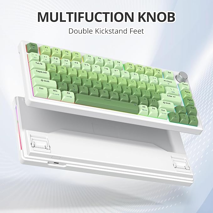 75% Wired Keyboard with Knob 75 Percent Gaming Green Keyboard Hot Swappable Gasket MountWhite Switch82 Keys TKL Mechanical KeyboardNKRO Creamy Keyboard for PC Laptop Windows Gamer(Light green)