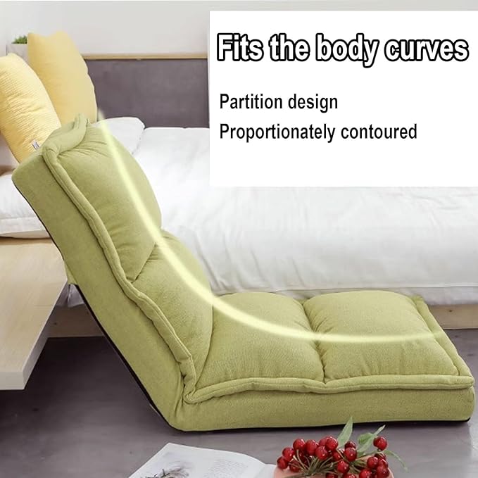 Floor Seating Indoor Chaise Lounge with 5 Adjustable Positions Adjustable Back Support Cotton and Linen Fabric Sofa Chair Video Gaming Chair for Home Office(Green50 * 116 * 16CM)