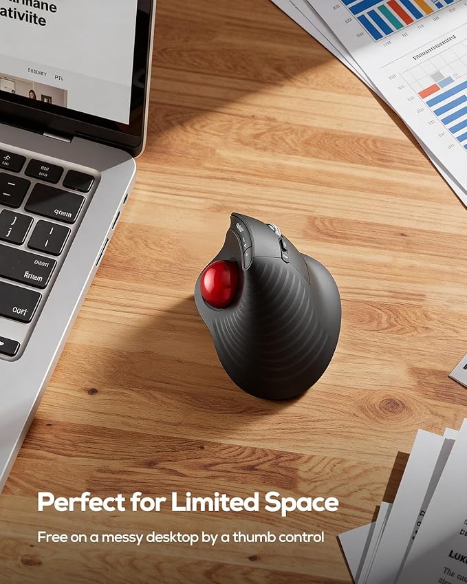 Nulea M514 Vertical Trackball Mouse Ergonomic Wireless Thumb-Control Mouse with Quiet Clicks Ultra-Fast Scrolling 3 Device Connection (Bluetooth &amp USB Receiver) Rechargeable for PC/Mac/Laptop