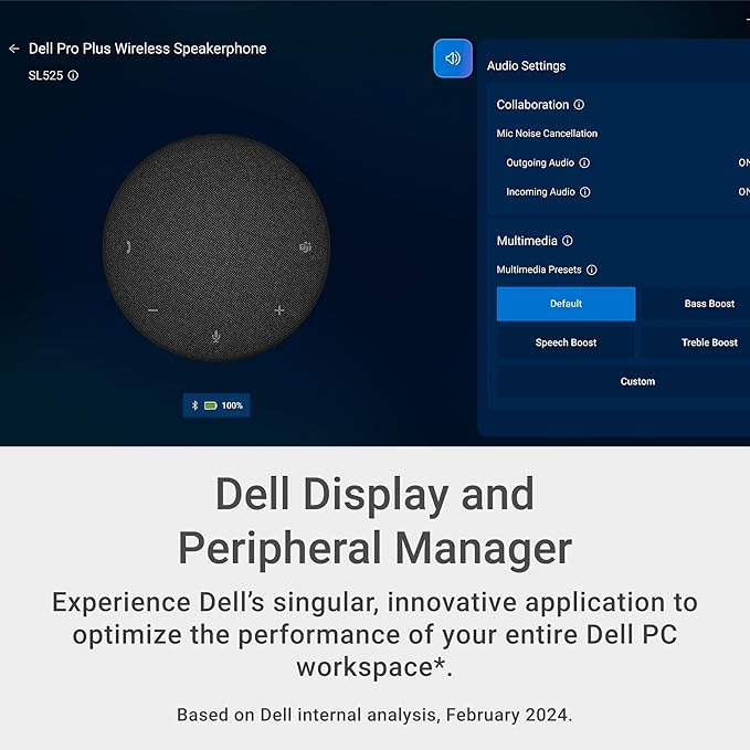 Dell Pro Plus Wireless Speakerphone - SL525 - USB-C Zoom/Microsoft Teams Certified Wired/Wireless Bluetooth 5.3 Omni-Directional AI-Based Noise Cancellation