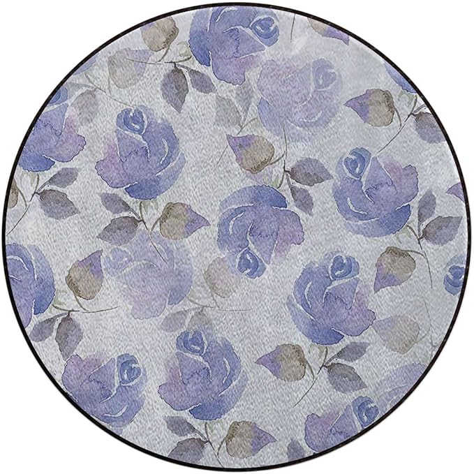 Blue WhiteRound mat Washable Desk Chair Mats Faint Watercolor Swirling Roses Botanical Hardwood Floor mat Chair mat Round Chair Cushion for Desk Chair Office ChairCushion Roses Diameter 39.3 in
