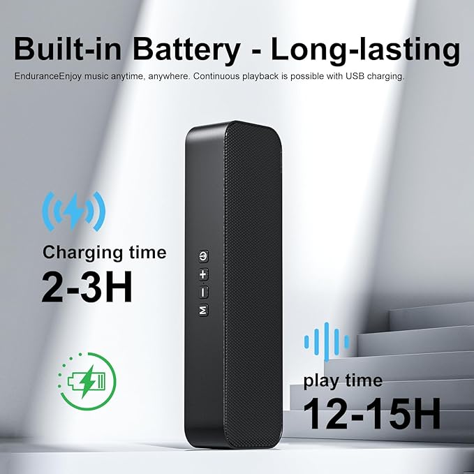 Computer Speakers for Desktop PCRechargeable Bluetooth SpeakerSmall Computer Soundbar with Stereo &amp Bass3.5mm Aux-inTF PortLoud Volume for Web ConferencesTeacherMusic (Black)
