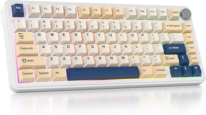 surmen M75 75% Wireless Creamy Keyboard with Gasket Pre-lubed Triple Mode Bluetooth Mechanical Gaming Keyboard BT5.0/2.4Ghz/USB with Sound Absorbing Pads Hot-Swap(SOYA)