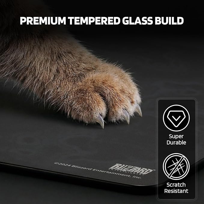 Blizzard Wow Game Glass Mouse Pad Tempered Glass Hard Mousepad for Gaming Ultra-Smooth Surface for Top Precision &amp Speed Easy to Clean Non-Slip Rubber Base 13.8in*11.8in (Azeroth-Black)