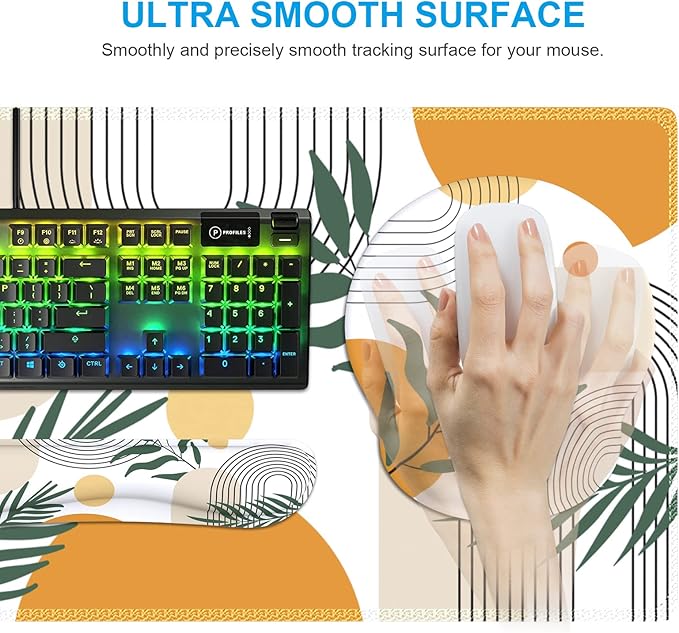 iCasso Mouse Pad and Keyboard Wrist Rest Set 4in1 XXL Large Mousepad +Keyboard Pad+Mouse Wrist Rest+Coaster with Wrist Support Ergonomic Desk Pad Mat for Home Office Table Computer-Elm Leaf