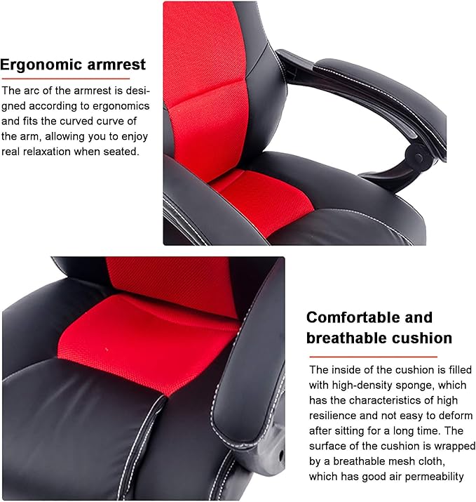 Office Chair Gaming Chair Computer Chair Gaming Chair Racing Office ChairPU Leather Rolling Computer Chair with Thick SeatHeight Adjustable Game Chair High Back Swivel Gamer Chair Recliner