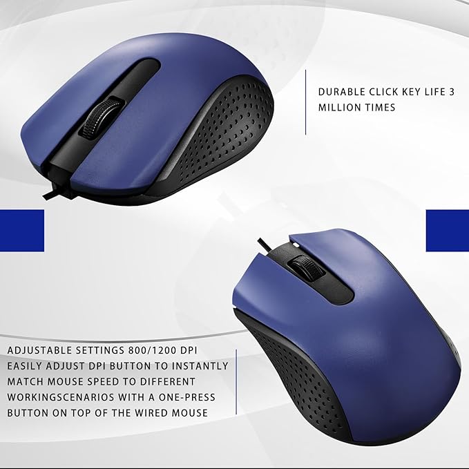 Bonuci 30 Pack USB Wired Mouse 3 Button Corded Computer Mice Bulk USB Mouse for PC Desktop Laptop Office School Classroom Use(Blue)