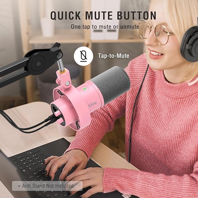 FIFINE XLR/USB Microphone Set with Boom Arm Recording Dynamic Microphone with Gain Knob Headphone Jack Adjustable Metal Mic Arm Stand for Podcast-K688P+CS1P