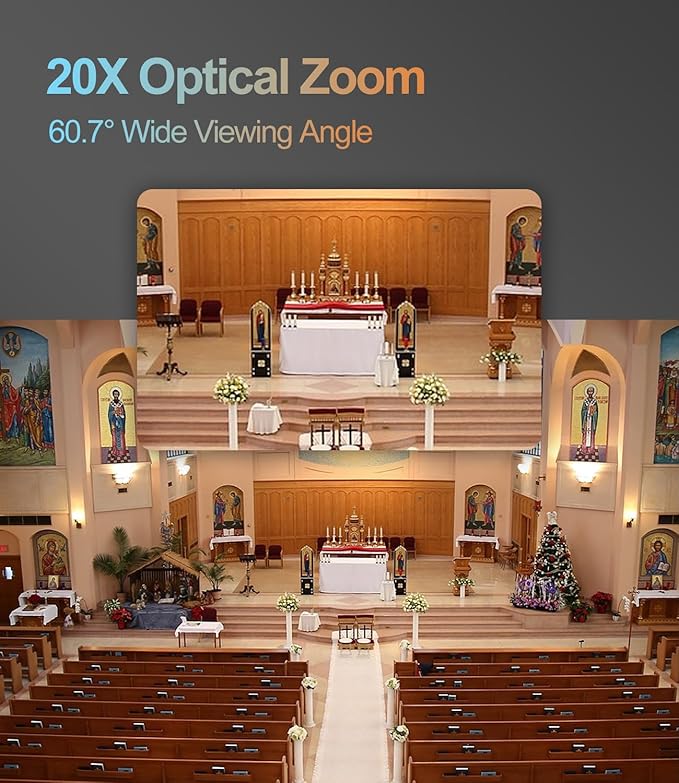 4K NDI PTZ Camera with 20X Optical Zoom AI Auto TrackingVideo Conference Camera HDMI SDI USB IP Live Streaming for Church Worship Live Services Education Events PoE