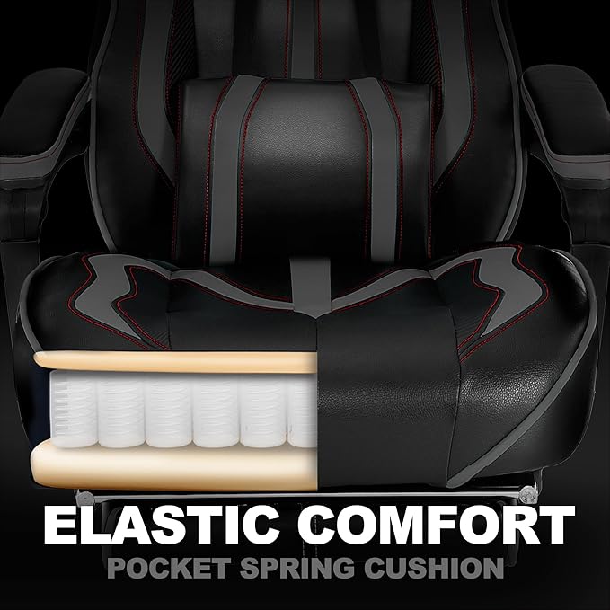 Vonesse Gaming Chair for Adults Reclining Gaming Chairs with Footrest and Massage Computer Gaming Chair for Heavy PeopleErgonomic Gamer Chair Big and Tall (Black/Gray)