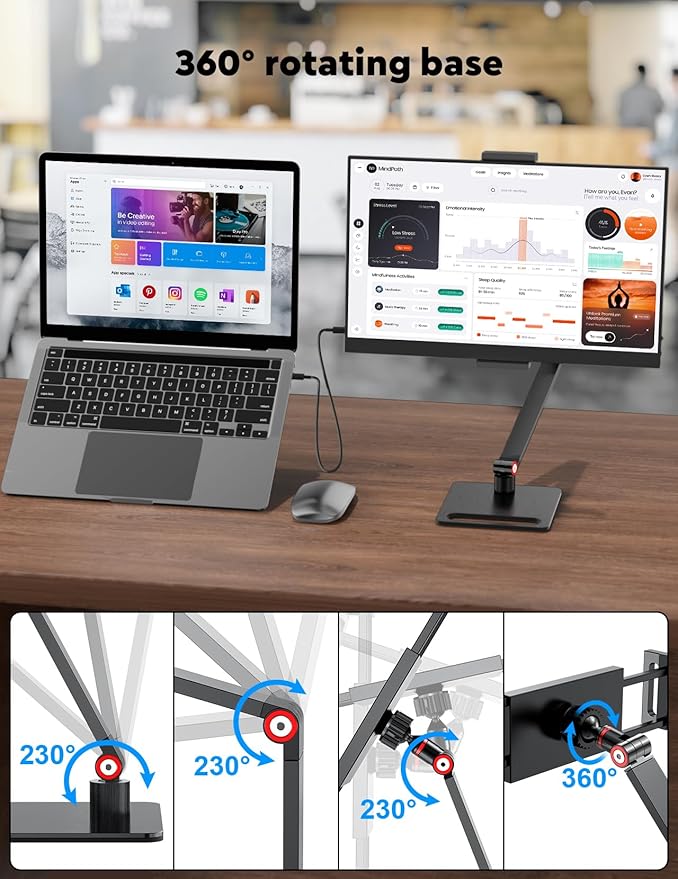 15.6” Portable Monitor with Adjustable Stand 1080P FHD IPS Screen Extender USB-C/HDMI Port Ultra Slim Travel Monitor with Eye Protection Plug and Play for Laptop/PC/Mac/Android/Switch/PS5