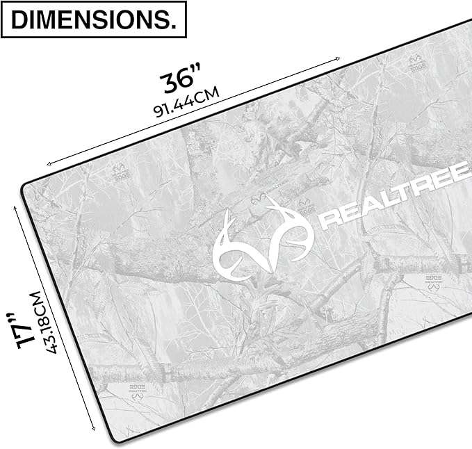 MPCO. Real Tree Large Gaming Desk Pad - 36 x 17 Aeroglyde Fabric Edge Snow White – with Logo Desk Mats - Non-Slip Washable Smooth Glide for Precision Gaming &amp Work