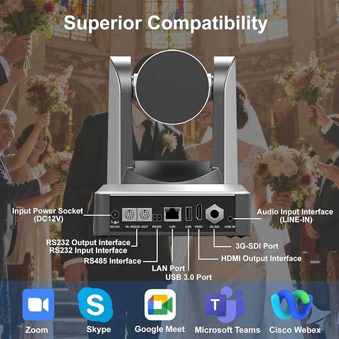 PTZ Camera 4K 20X Optical Zoom NDI 60fps HDMI USB3.0 SDI LAN POE AI Auto Tracking PTZ Camera New Gen for Church Worship Live Streaming Business Conference Events Education with YouTube Zoom