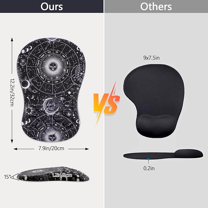 Mouse Pad Wrist Support Ergonomic Mouse Pad with Wrist Rest Comfortable Computer Mouse Pad for Laptop Pain Relief Mousepad with Non-Slip PU Base Sun Moon