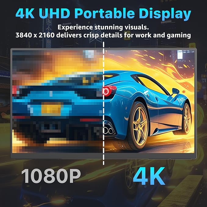 Portable Monitor 23.8 inch 4K 3840X2160 144% sRGB 60Hz HDR HDMI USB-C Travel Monitor for Laptop MacBook PC Surface PS5 Xbox Large External Display with Kickstand &amp Speakers VESA Compatible