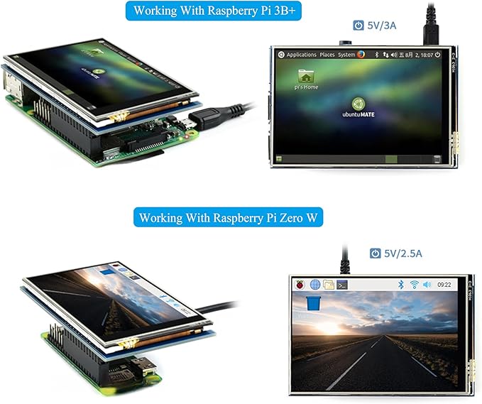 3.5inch Touch Screen Compatible with Raspberry Pi 5/Pi 4B/3B+/3B/Zero/Pi Zero 2W/Zero W/Zero WH/CM5/CM4 480x320 IPS Display 160° Viewing Angle SPI Touch Port