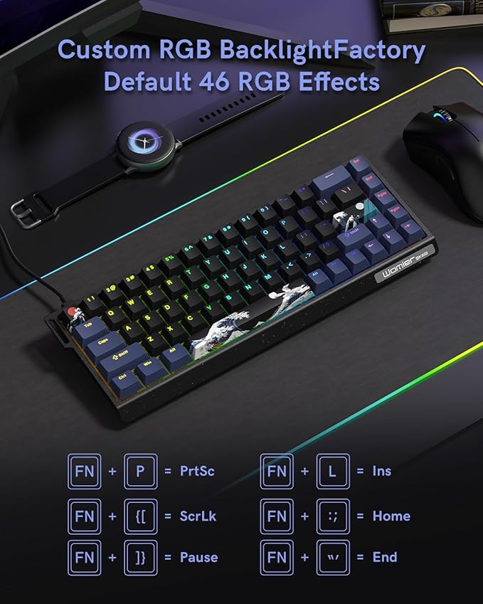 SK68 65% Gaming Keyboard Wired Backlit Mini Keyboard w/100% Hot-Swap Socket 68 Keys Aluminum Gaming Wired Keyboard for PC Laptop Game