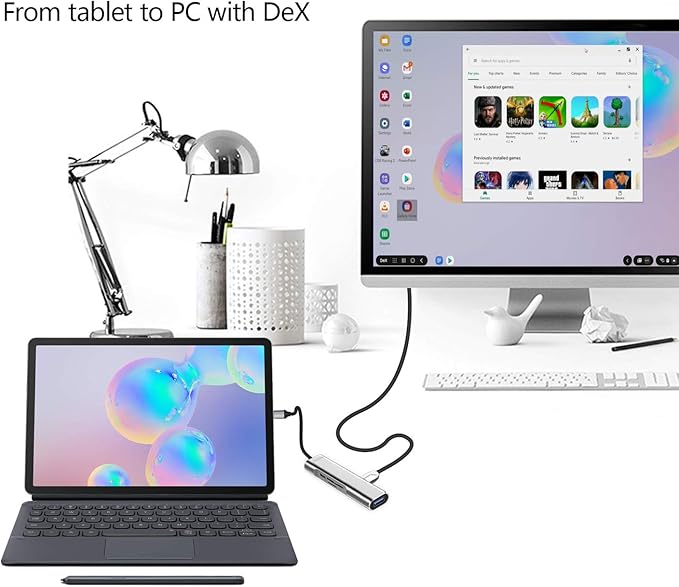 USB C to HDMI Adapter for Samsung DeXDeX Station for Galaxy S25/S24/S23/S22/Note20/10/Tab S9/S8/S7DeX hub with HDMI 4KUSB3.0PD 60WSD/TF Card SlotSteam DeckNintendo Switch